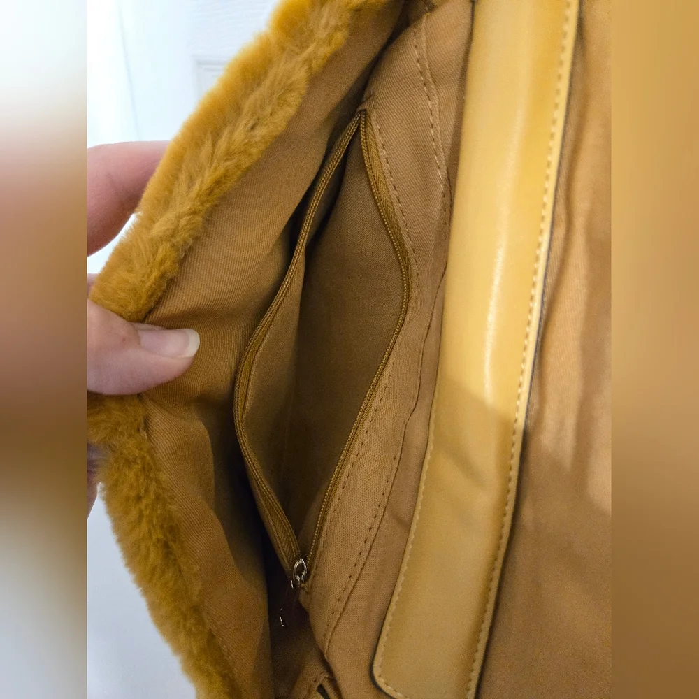 A New Day Faux Fur Mustard Yellow Clutch